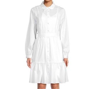 NWT- Nanette Lepore White long sleeve belted button down shirt dress Size XL